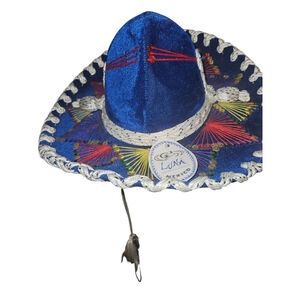 Mexican Luna Sombrero Handcrafted Mariachi Hat Blue Mexico Embroidered NEW
